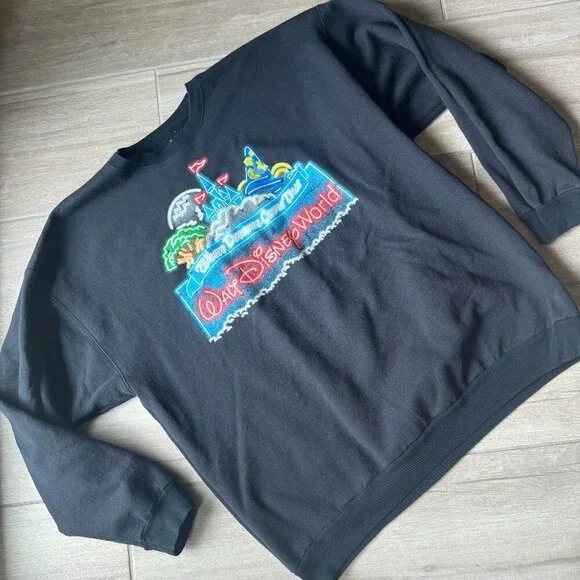 Disney World “Where Dreams Come True” Black Unique Vintage Sweatshirt 2XL - Picture 1 of 8